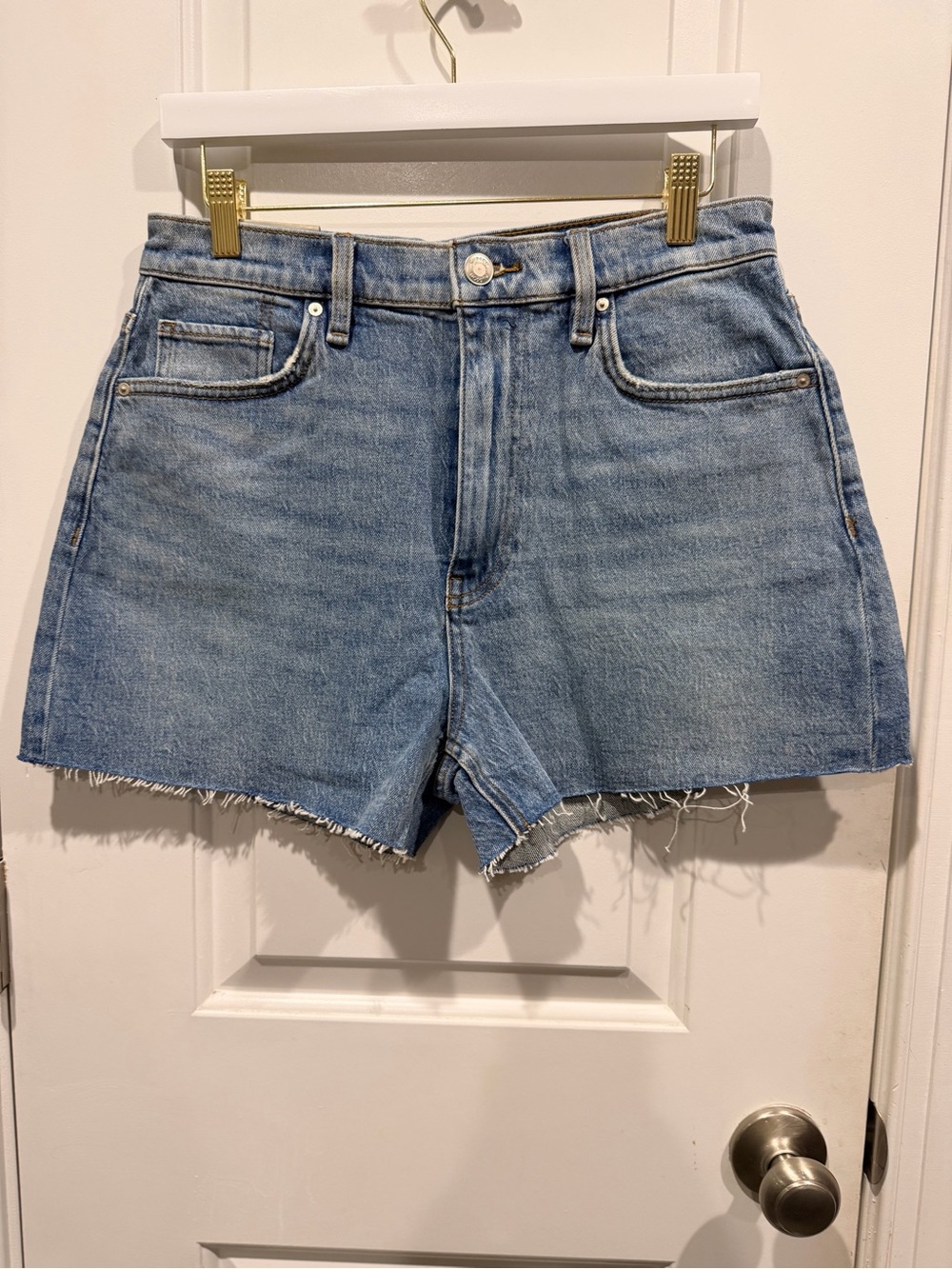 NWT Hudson Harlow High Rise Denim Shorts Light Wash Raw Hem Size 30 MSRP $145